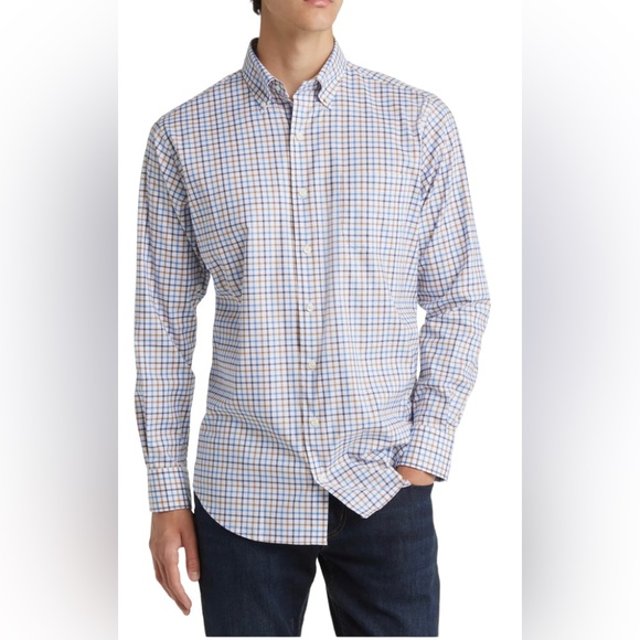 Peter Millar Men’s Striped Button Up Classic Nanoluxe Shirt - Picture 1 of 13